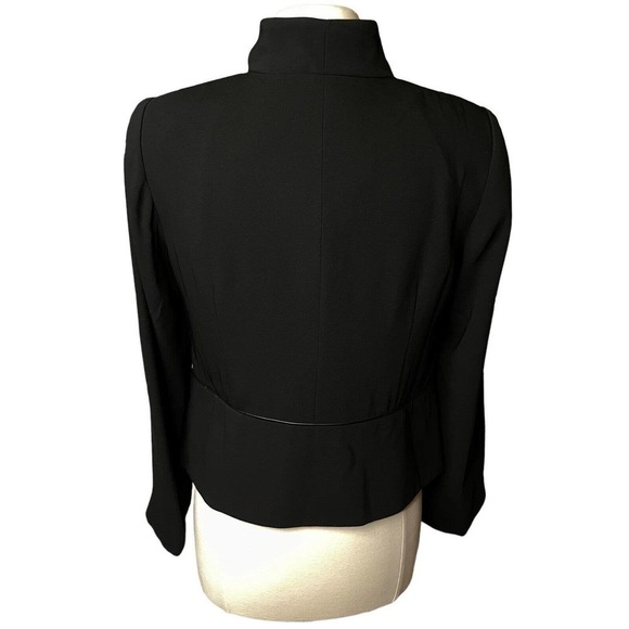 Eileen Fisher NWT Petite Tropical Blazer w Leather Trim Black Stand Collar PM - Picture 4 of 12